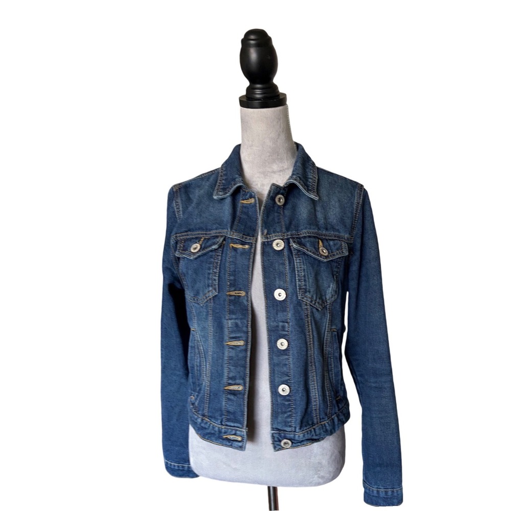 California Vintage Womens Denim Trucker Jacket Dark Wash Blue Size L